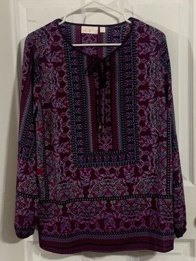 Belle by Kim Gravel Purple Printed Long-Sleeve Peasant Top
